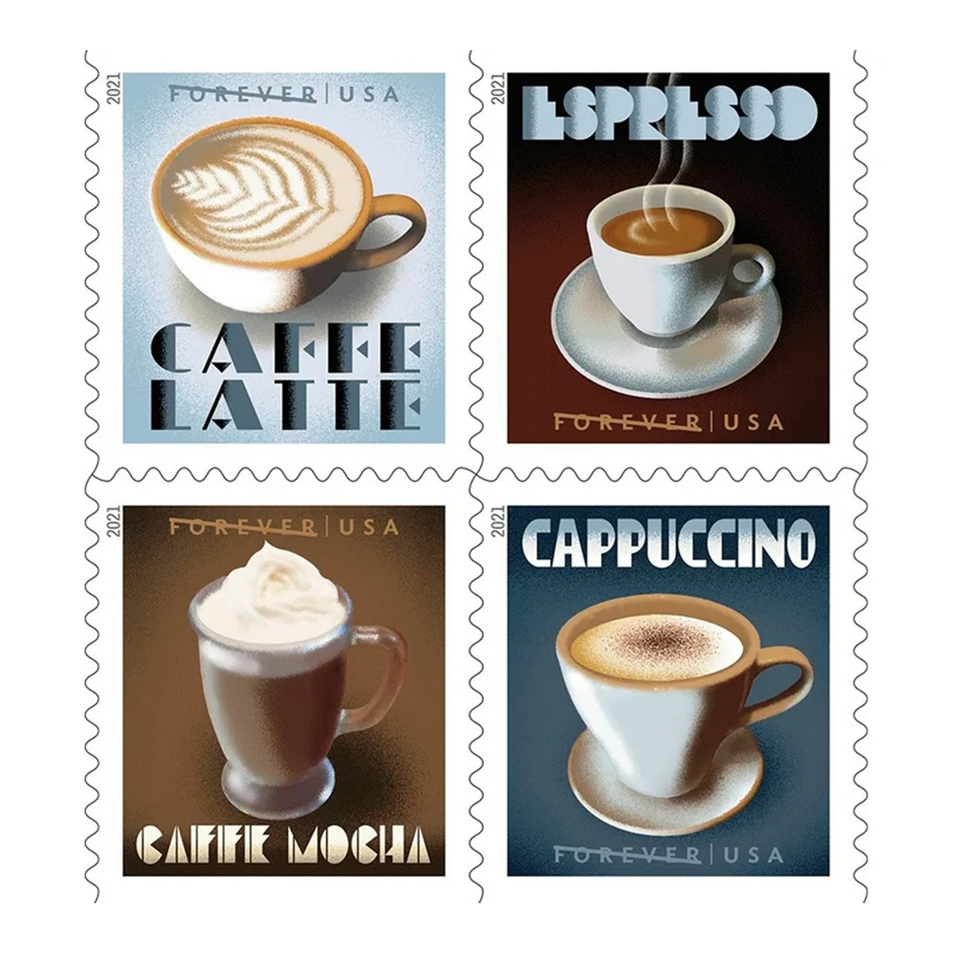 USPS Forever Postage Stamps Booklet of 20 Stamps - Espresso Drinks